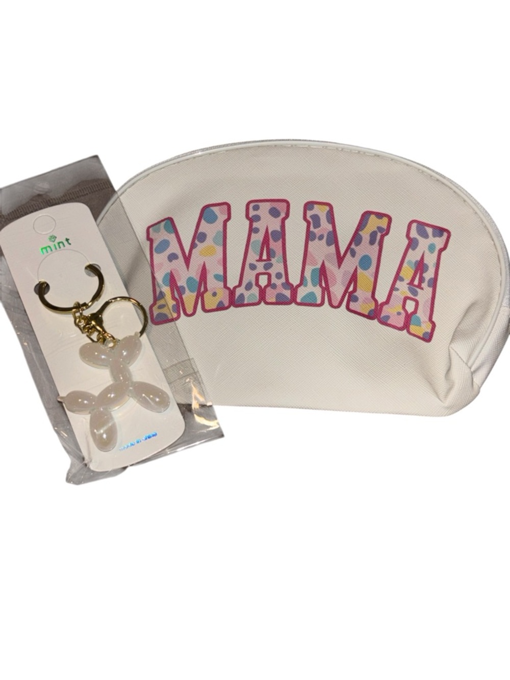 Mama cream Cosmetic Bag Balloon Dog Keychain Gift Set Makeup Pouch NWT